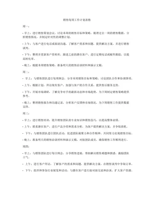销售每周工作计划表格