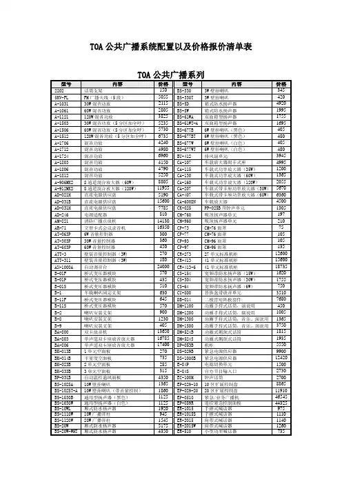 TOA公共广播系统配置以及价格报价清单表