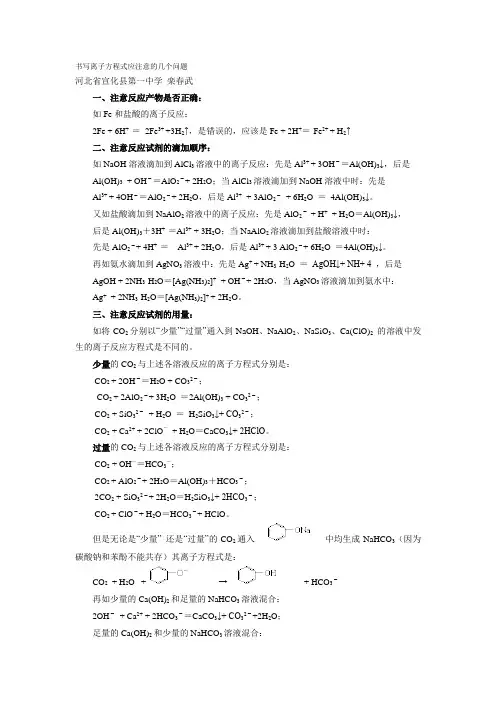 书写离子方程式应注意的几个问题