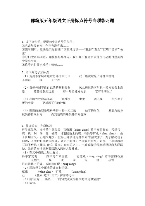 部编版五年级语文下册标点符号专项练习题