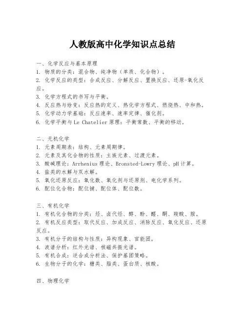 人教版高中化学知识点总结