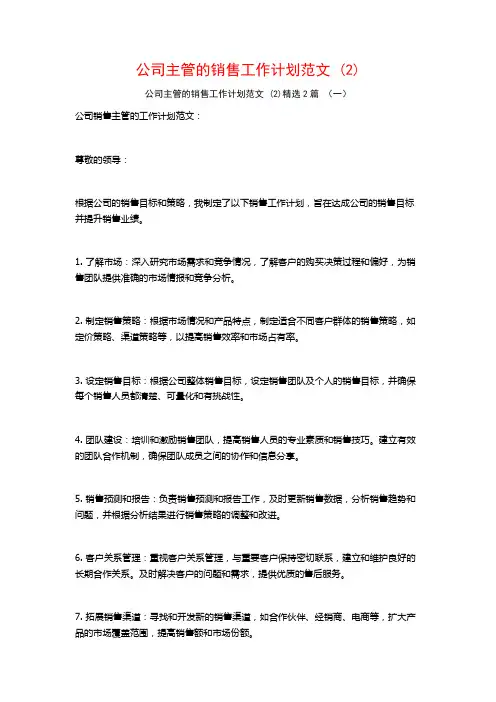 公司主管的销售工作计划范文2篇