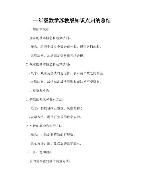 一年级数学苏教版知识点归纳总结