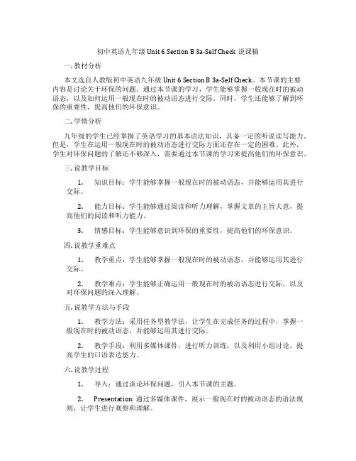 初中英语九年级 Unit 6 Section B 3a-Self Check说课稿