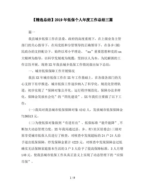 【精选总结】2019年低保个人年度工作总结三篇