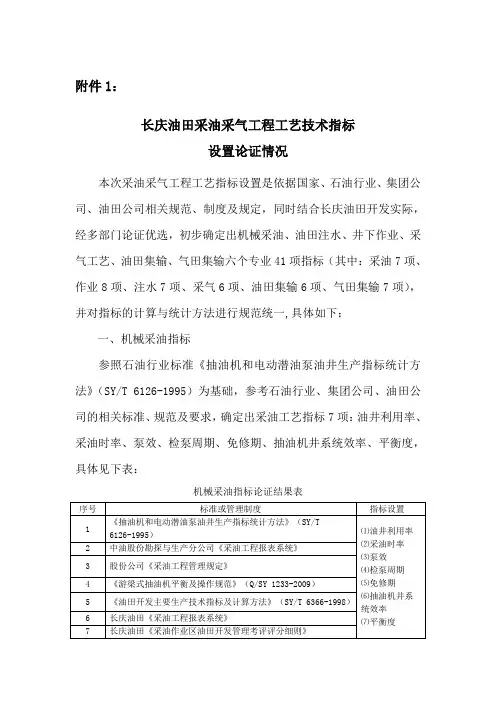 长庆油田采油采气工程工艺技术指标