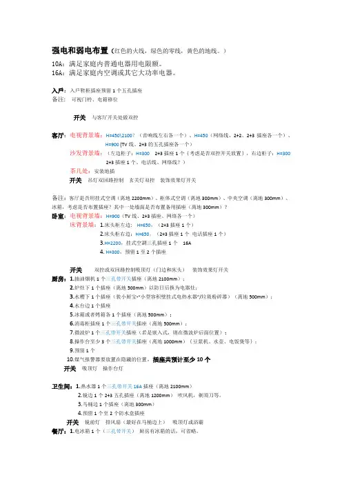 水电布置开关插座分类及个房间安装数量