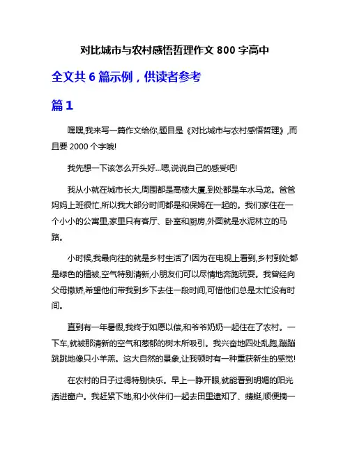 对比城市与农村感悟哲理作文800字高中