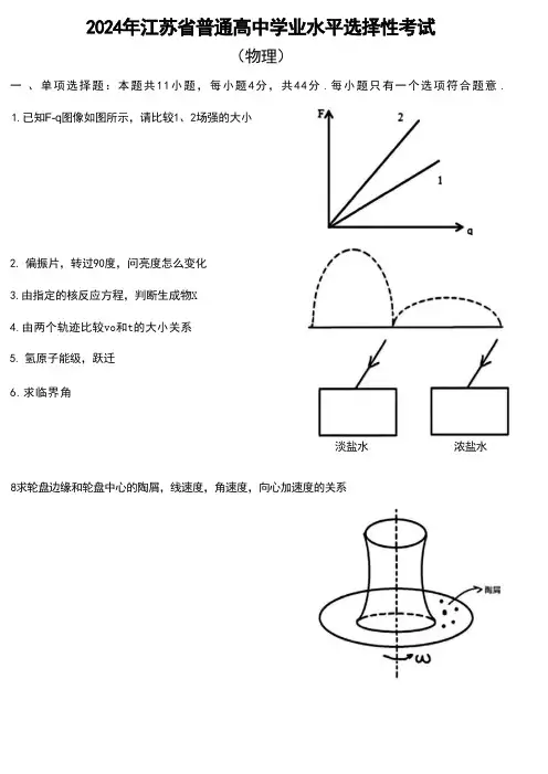 2024年江苏省普通高中学业水平选择性考试(物理)附试卷分析