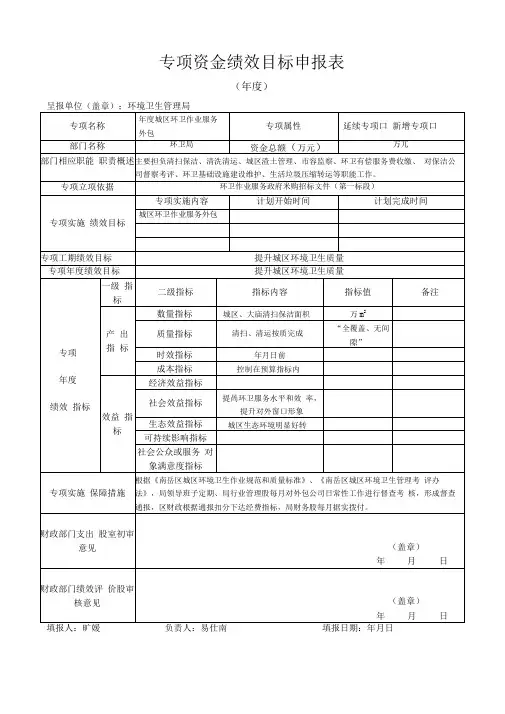 专项资金绩效目标申报表