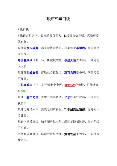 股市经典口诀