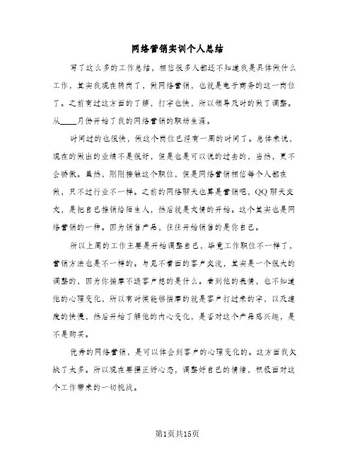 网络营销实训个人总结(7篇)