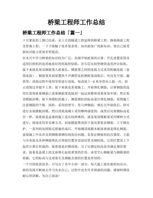 桥梁工程师工作总结