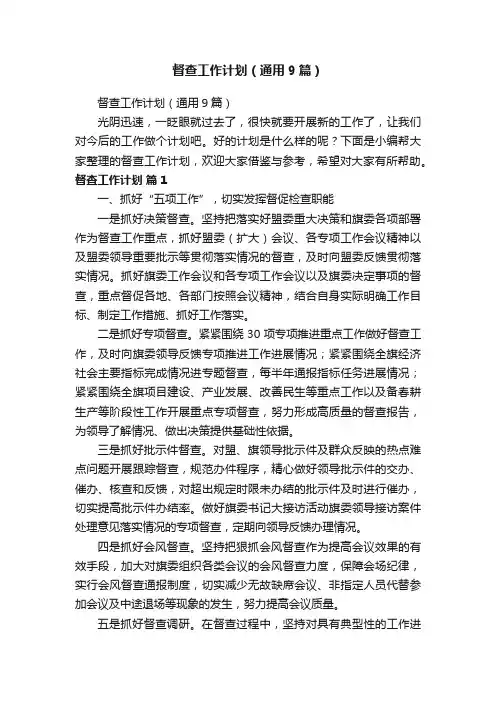 督查工作计划（通用9篇）