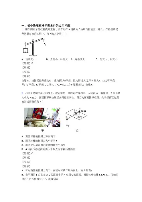 备战中考物理一模试题分类汇编——杠杆平衡综合含答案
