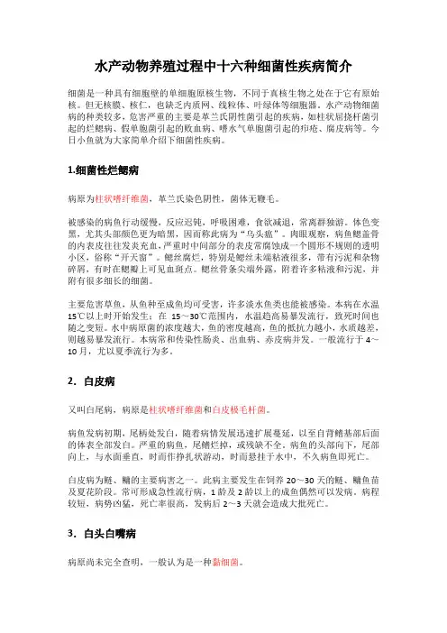 水产动物养殖过程中十六种细菌性疾病简介