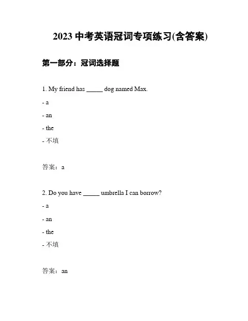 2023中考英语冠词专项练习(含答案)