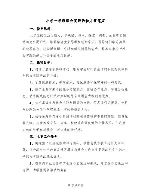 小学一年级综合实践活动方案范文（四篇）