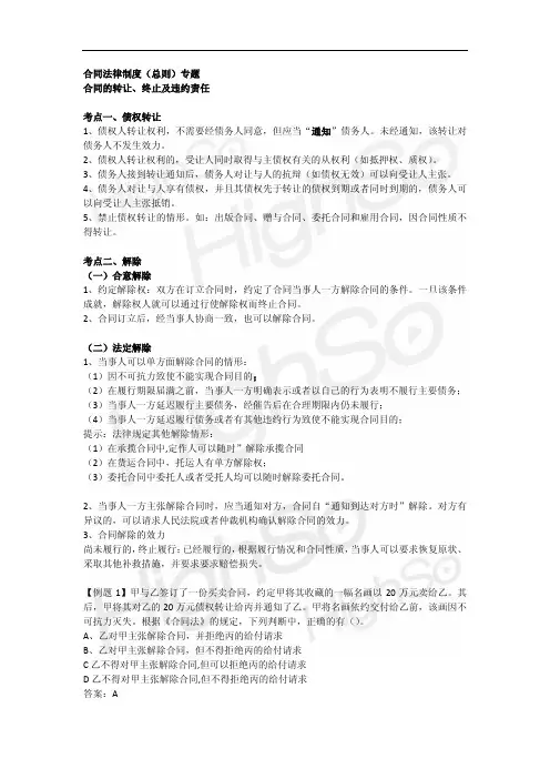 CPA 经济法 专题 合同法律制度(总则) 合同的转让、终止及违约责任