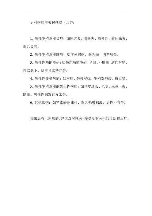 男科疾病的种类