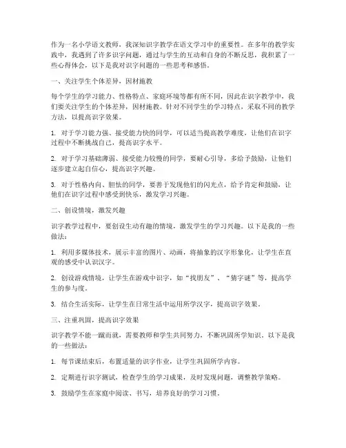 识字问题教师心得体会