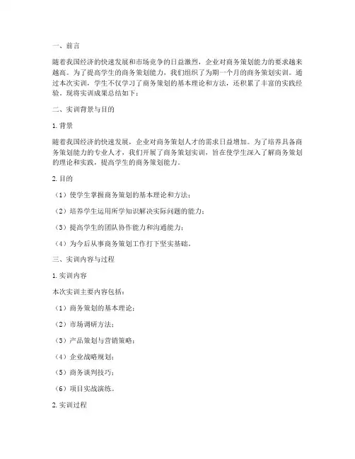 商务策划实训成果总结报告