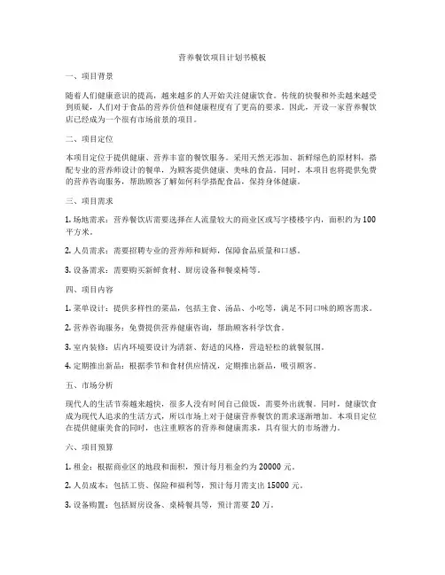 营养餐饮项目计划书模板