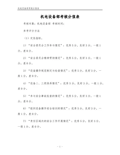 机电设备部考核分值表