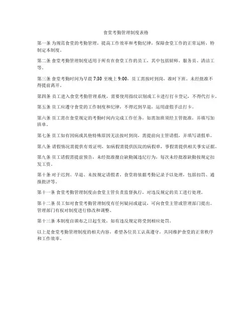 食堂考勤管理制度表格