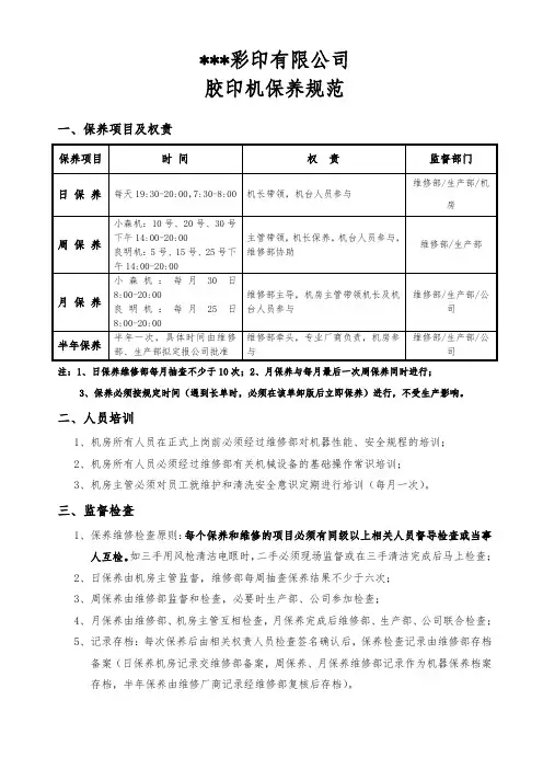 印刷机保养规范及保养记录