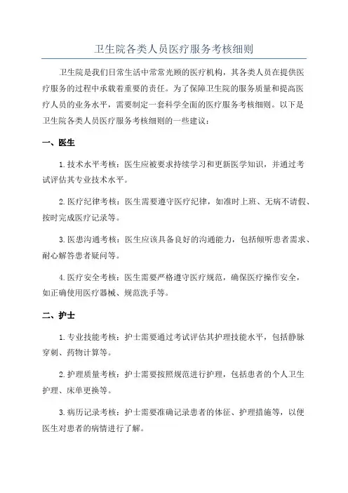卫生院各类人员医疗服务考核细则