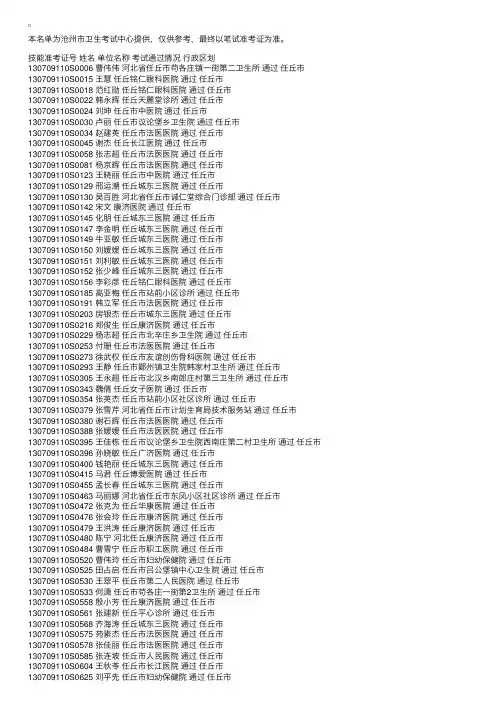 任丘市公布2009年医师实践技能考试合格人员名单
