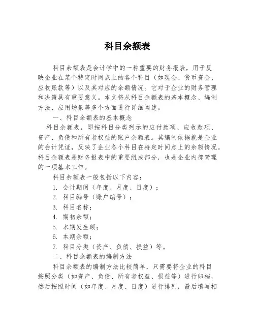 科目余额表