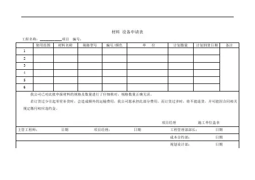材料 设备申请表