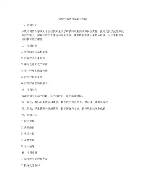 大学生新教师培训计划表