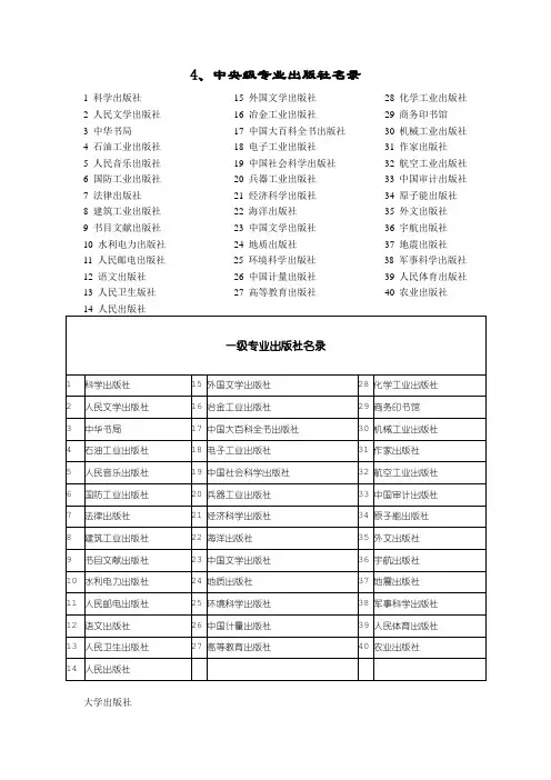 中央级专业出版社名录