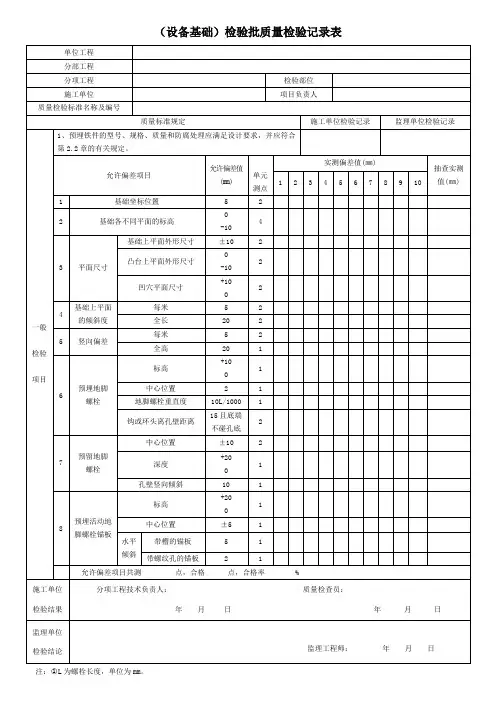 (设备基础)检验批质量检验记录表