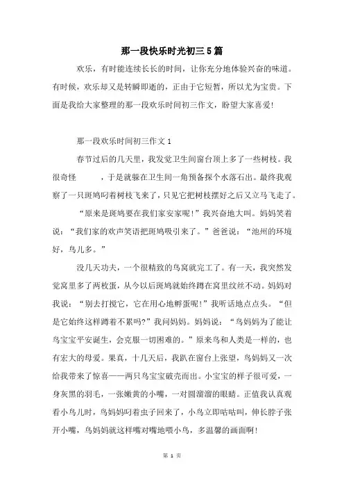 那一段快乐时光初三5篇