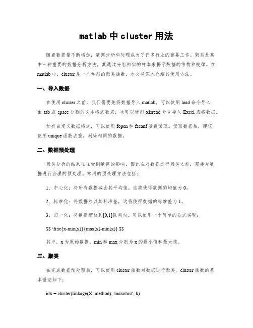 matlab中cluster用法