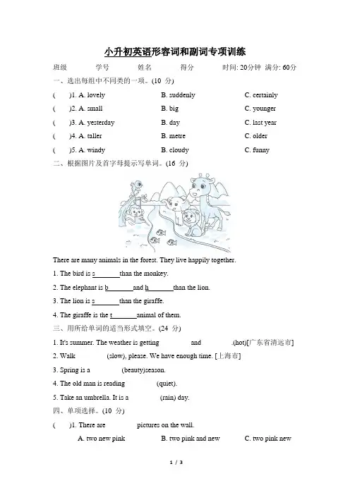 小升初英语形容词和副词专项训练含答案