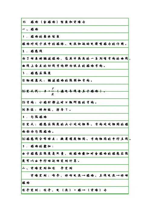 物理学霸笔记43 磁场(合磁场)性质和安培力