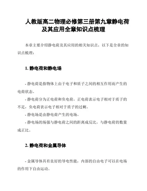 人教版高二物理必修第三册第九章静电荷及其应用全章知识点梳理