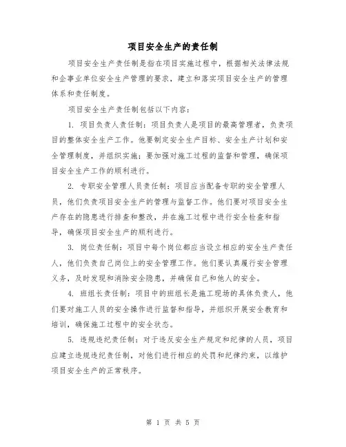 项目安全生产的责任制（3篇）