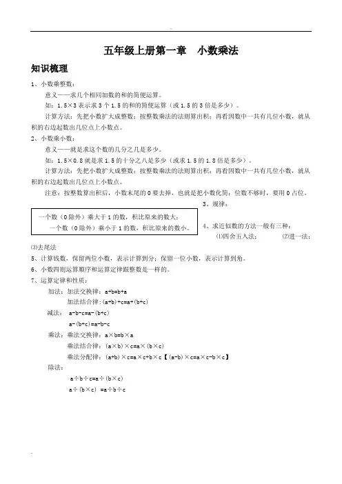 人教版小学五年级上第一章小数乘法知识点及习题