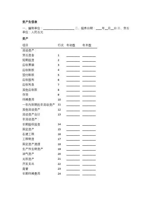 资产负债表范本