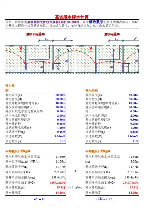 基坑降水计算-潜水完整井-非完整井