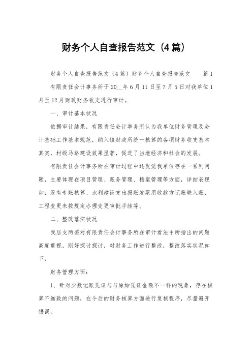 财务个人自查报告范文(4篇)
