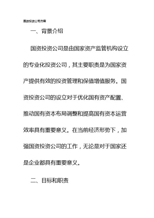 国资投资公司方案