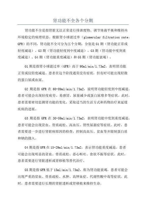 肾功能不全各个分期