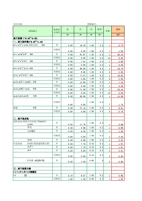 混凝土墙体工程量计算表全